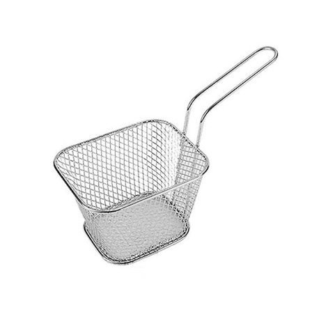 2 st Mini fyrkantiga pommes frites korgar 19*7.5*6.5cm Stekning pommes frites chips korgar pommes frites skrivbord kök matlagningsverktyg(Silver)