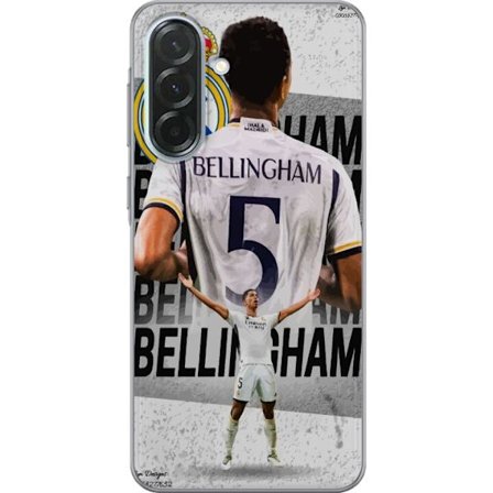 Yhteensopiva Puhelinkuori Samsung Galaxy A36 Real Madrid jalkapallomotiivi Jude Bellinghamilla numero 5 paidassa, suuri seuraembleemi, vahva urheilull