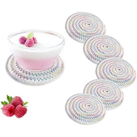 Sæt med 6 hvide underlag, bomuldsvævet kop, kop, flaske, underlag