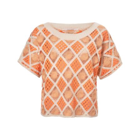 Yaya Crochette Sweater With Short Sleeves And A Boxy Fit Orange, Dame