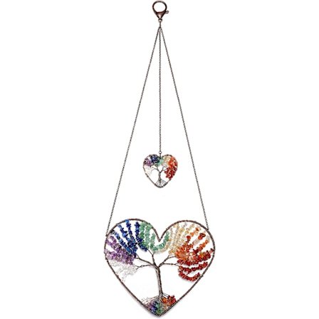 Hjerte 7 Chakra Healing Krystall Livets Tre Lanyard Vegg Henger Hjemmekontor Vindusdekorasjon Meditasjonsbalanse