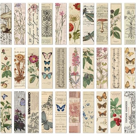 IC Vintage Naturlig Stil Bokmerker med Sommerfuglblomster, 30 stk (Mentle Whispers)