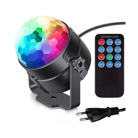 PartyLight Diskokugle med roterende LED lys og fjernbetjening