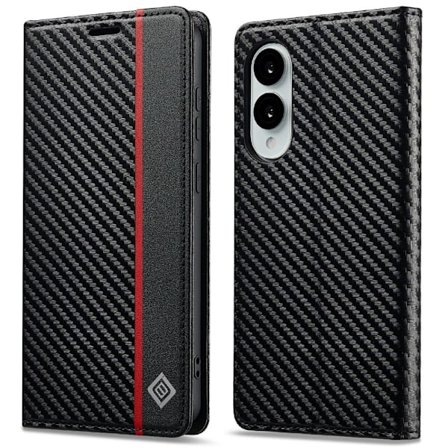 SKALO Samsung S25 Edge LC.IMEEKE Carbon Fiber Flip Cover - Sort