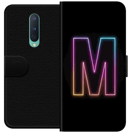 Yhteensopiva Lompakkokotelo OnePlus OnePlus 8 Neonkirjain M värinvaihtuva valotehoste mustaa taustaa vasten, moderni minimalistinen typografia vahval