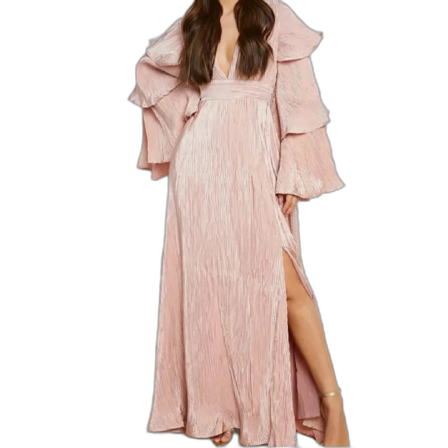Ljusrosa långklänning med volangärmar