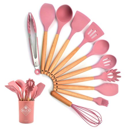 12 stk. kjøkken silikon spatelssett, trygge silikon kjøkkenredskaper sett for hjem eller piknik, treskaft