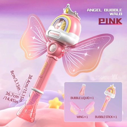 Pony Angel Sæbebobleblæser Automatisk Sæbeboblemaskine med LED-lys Udendørs Sæbeboblelegetøj til 3 år+ Intet sæbeboblevand inkluderet (FMY) Pony Angel