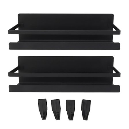 2 STK Magnetisk Vægmonteret Opbevaringshylde med Kroge Flydende Organizer til Badeværelse Sort