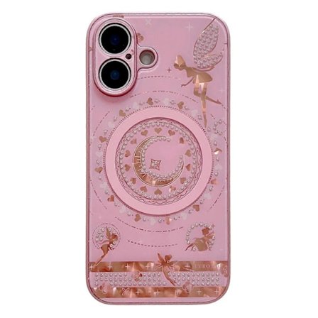 Magnetisk deksel til iPhone 16, stjerne- og månemønster, rhinsteinsdekor, TPU+PC-telefondeksel
