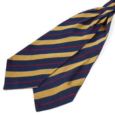 Gold & Red Stripe Navy Silk Cravat for Men - Cravats