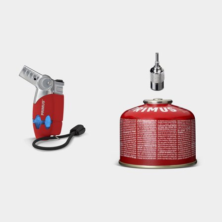 Stormaansteker Primus PowerLighter III Red + Power Gas 100 gram + vuladapter