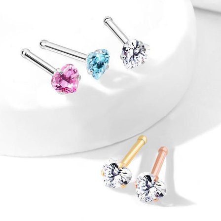 1 Näspiercing i IP Pläterad 316L stål med 3 mm Hjårtformad CZ