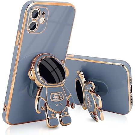 Kompatibel med iPhone 12 Etui Sød 3D Astronaut Stativ Design Kamera P