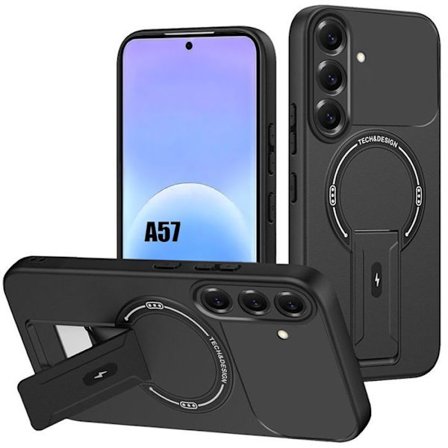 Cover til Samsung Galaxy A57 5G, Silikone Anti-Ridser med Magnetisk Cirkel og Støtte - Sort