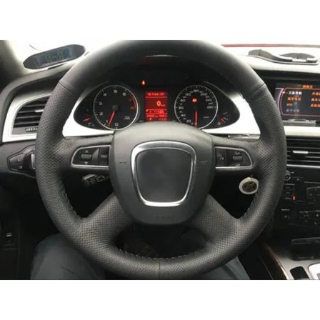 För kompatibel med Audi A6 C6 A4 B7 2004-2012 Q5 2007-2012 Q7 biltillbehör svart läder bilratt skydd