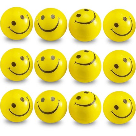 Stressbollar med Smiley-ansikte (Storpack med 24) för barn och vuxna, 2 tum gula roliga glada ansiktsbollar för ångestlindring, handterapi eller 