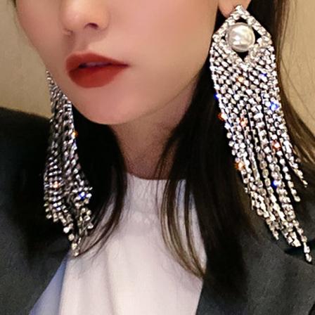 Heyone Fashion Crystal Rhinestones Tassels Big Pearls Örhängen Smycken för Kvinnor och Flickor Present