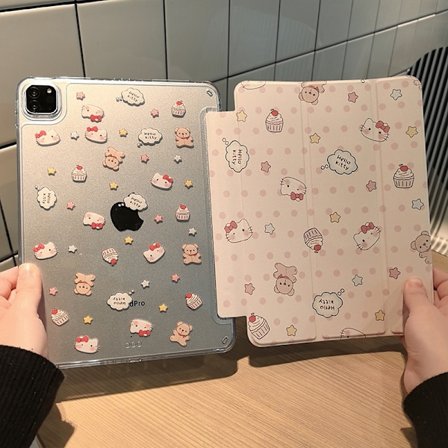 Fodral för iPad 2028 Pro 11" Kitty Polka Dot SW Tri fold Utan Pen Slot Ultratunn Tecknad Söt