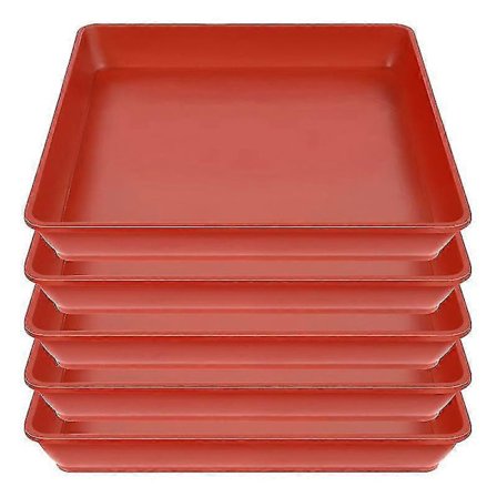 (Spesielt tilbud) 5 stk. Firkantede blomsterpottebrett i plast fanger opp overflødig vann og jord for blomsterpotter innendørsplanter rød