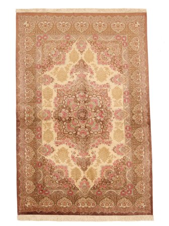130X203 Tapis D'orient Ghom Soie Signé: Rezai Marron/Orange (Soie, Perse)