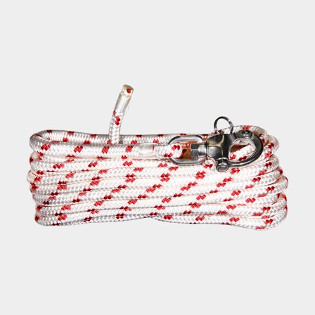 Skotlina med insplitsad skothake NOCK Möja, polyester-kärna, 24-flätat polyester-hölje, vit/röd, 15 meter x Ø12 mm