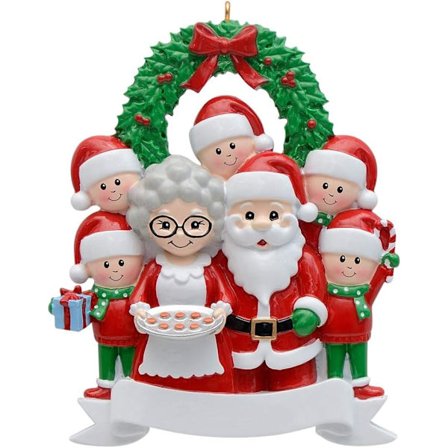 Familie på 7 personlige julepynt Nisse og Fru Nisse