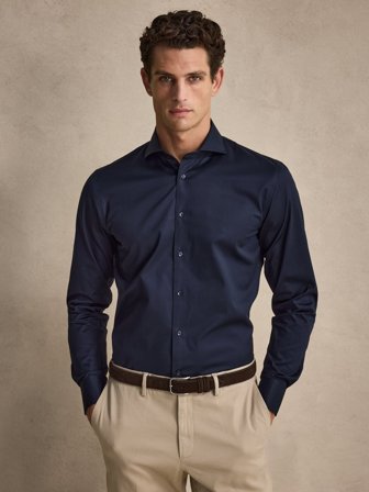 John Henric Men's Marineblaues Stretch-Hemd Slim Fit Size 40