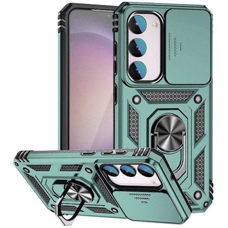 For Samsung Galaxy S23 FE Deksel Skyvbart Kameralokk PC+TPU Mobiltelefondeksel med Ringstativ