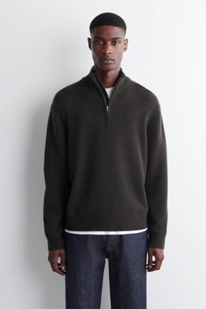 COS Men's Cashmere Zip Up Jumper in Brown