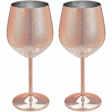 Vinglass i rustfritt stål med stett og vinlufter, 53 cl (rose gull), gavesett med 2 metalliske beger, uknuselig fancy vinglass for reise, Cam
