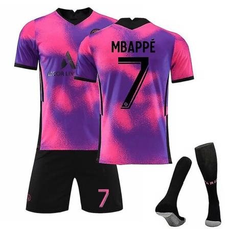 Fotballdrakt for barn Hjemme Borte T-skjortesett 21/22 20 21 Pink Mbappe 7 XXL