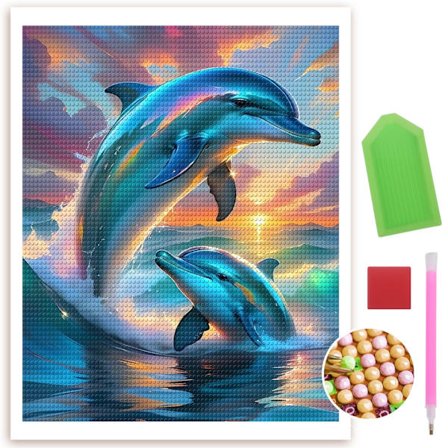 Delfin 5D Diamantmålningskit för Vuxna 5D DIY Full Diamantmålning DIY Full Borr Diamantprick Ädelstensmålning för Hemväggsdekor