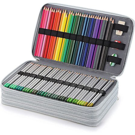 Pencilveske Pennal for Fargeblyanter - Stor Kapasitet 300 Blyantholder Veske Oppbevaringspose Skrivesaker Organizer, Grå (ingen Blyanter)
