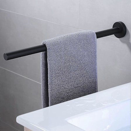 Håndklædeholder til vægmontering, badeværelse, lavet af rustfrit stål, håndklædestang til boring til badeværelse og køkken, sort
