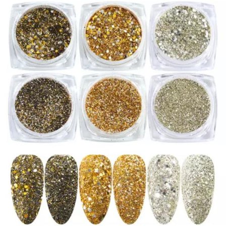 6 stk negle glitter glitter, Negle dekorationer
