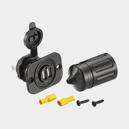 12 V laturi / autolaturi, upotettu, musta, 12 V / 24 V, 2.1 A, USB-A + USB-A, kannella