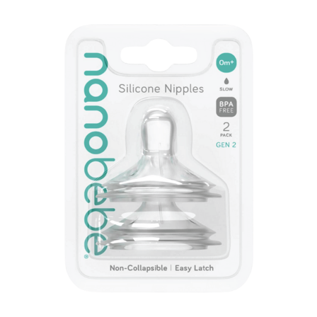 Nanobébé Tåtesmokker Silikon Gen 2 Slow Flow, 2 stk.