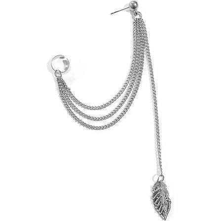 Mode Örhängen Dam Blad Fjäder Hänge Lång Kedja Hängande Örhängen Smycken (silver)