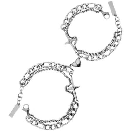 2 stk. titanium stål par armbånd uden misfarvning, rustfrit stål par halskæde med kærlighedskors ca. 23,5 cm