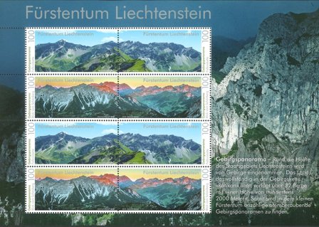 Liechtenstein - Bjerge panorama - Postfrisk småark