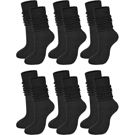 6 par damestrømper, myke knelange sokker, bomullsstickede stablede sokker, støvelsokker for kvinner og menn