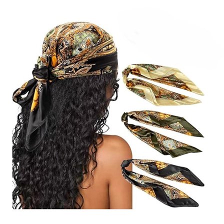 3-pack Stora Kvadratiska Satin Scarves för Kvinnor - Håraccessoarer, Sidenmönster, Klassiskt Hårband, Strand