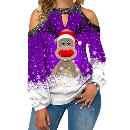 Kvinnor Jul Långärmad Holiday Cold Shoulder Xmas Blus
