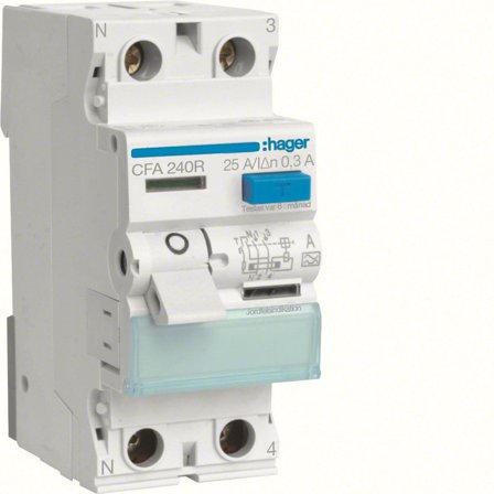 Hager CFA240R Jordfeilbryter 2-polet, 300 mA, A 40A, Stikkontakter & kabler