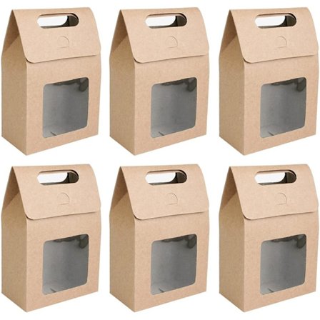 25 stk Kraftpapir Gaveeske, Gavepose med Vindu, Papirposer med Håndtak, Gavepapirpose, for Godteri, Bisc Emballasje