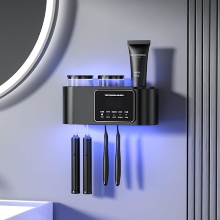 Tandbørsteholder til badeværelser, elektriske tandbørsteholdere vægmonteret med smart tørring og rengøring, tandbørsteholdere med solcellepanelet, til