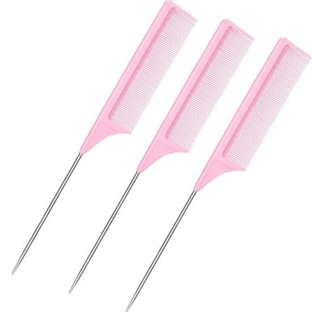 3 stk. rottehalekam stål nål rottehale kulfiber varmebestandig fiskehalekam med rustfrit stål nål (Pink)