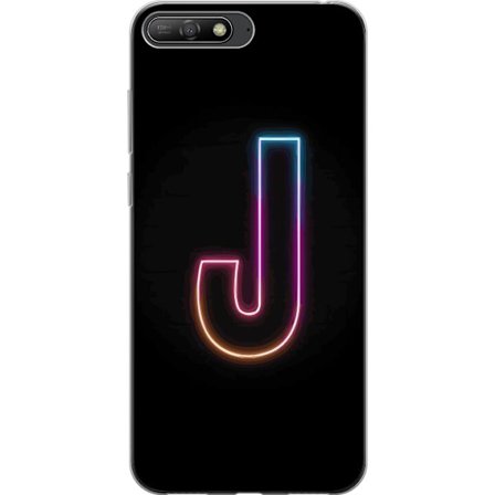 Kompatibelt Mobildeksel til Huawei Huawei Y6 (2018) Minimalistisk neonbokstav J i fargeskiftende lys mot svart bakgrunn