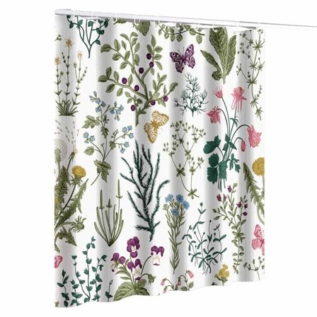 Vintage Blomstret Bruseforhæng, Salviegrøn Retro Botanisk Bruseforhængssæt, Sødt Sjovt Boho Planter Urter Blomst Sommerfugl Æstetisk Bruseforhæng 150*